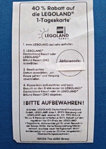 Gutschein 40% Rabatt auf die LEGOLAND Deutschland Resort  1-Tageskarte