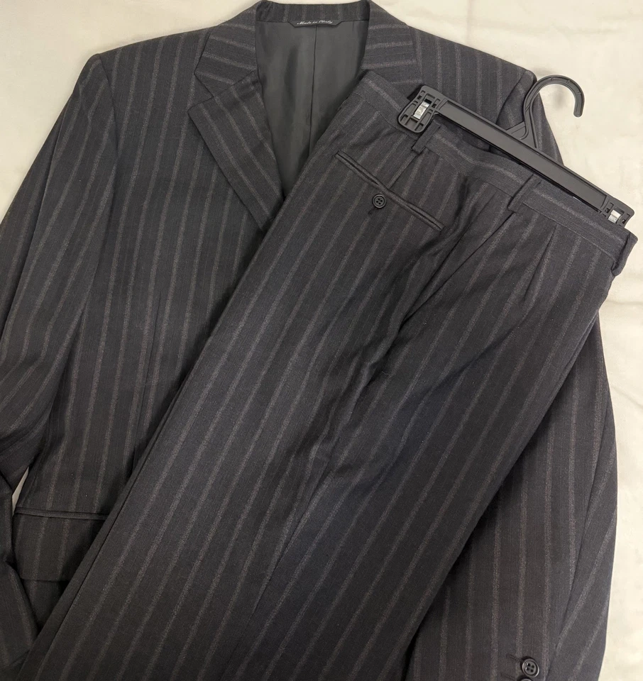 Canali Men’s Suit 40R Black Brown Pinstripe 2 Piece Super 120s Wool Italy Jacket - Image 2 of 4