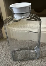 VTG ANCHOR HOCKING 2 QT RIBBED GLASS REFRIGERATOR BOTTLE PITCHER w/LID USA