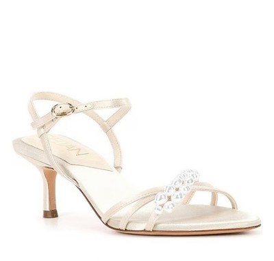 Deltan heeled sandals 10 ivory satin Ariatwo pearls bridal wedding new $120