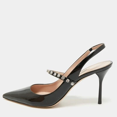 Escarpins Miu Miu Crystal Orned taille 39,5 en cuir verni noir - Photo 1/4