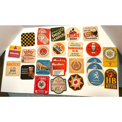 25 Vintage British Pub Beer/Ale Coasters/Mats, Some Used 