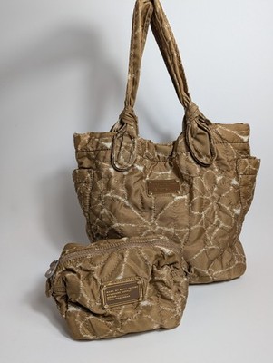 Marc By Marc Jacobs Quilted Nylon Tote Bag & Cosmetic Pouch Brown Beige Set