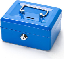 Metal Cash Box with Lock and Slot, Coin Bank for Adults  Kids, Blue