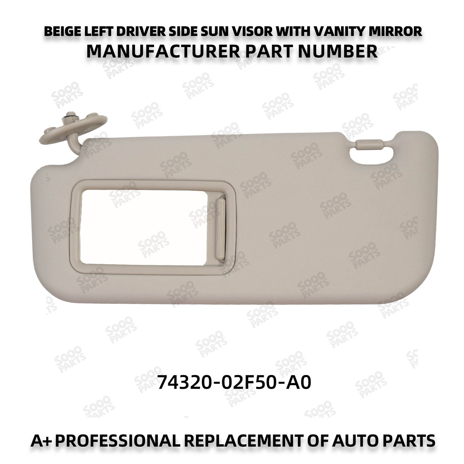 Left Driver Side Beige Sun Visor w/ Mirror For 2019-2024 Toyota Corolla