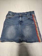 Wonder Nation Girls Short Denim Skirt With Colordul Stripes Size L 10/12