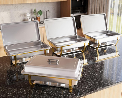 4 Pack 8QT Chafing Dish Full Set   Stainless Steel Catering Chafer with Lids, Pa