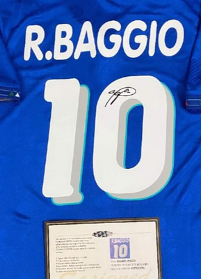 Roberto Baggio PRINTED Signature Italy Home WORLD Cup Jersey- COA