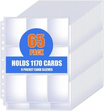 65 Pack 9 Pocket Card Sleeves Binder Sheets for 3-Ring Binders Holds 1170 Cards