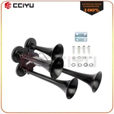 12V 185db Loud Sound 4 Trumpet Black Train Air Horn Kit For Truck Pickup Car