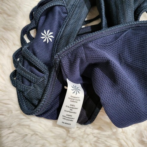 ATHLETA Jacquard FULLY FOCUSED Navy Blue Strappy Back Bra Small - Excellent - Picture 5 of 7