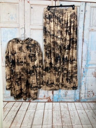 Nina Parker Velour Pant Suit 2 Piece Set Gold/Brown Mottled Print Size 1X - Picture 8 of 19