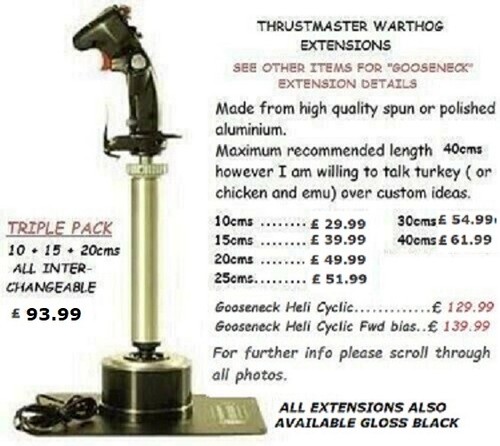  ALU VERLÄNGERUNGEN FÜR THRUSTMASTER WARZENSCHWEIN / COUGAR H.O.T.A.S. JOYSTICKS - Bild 1 von 8