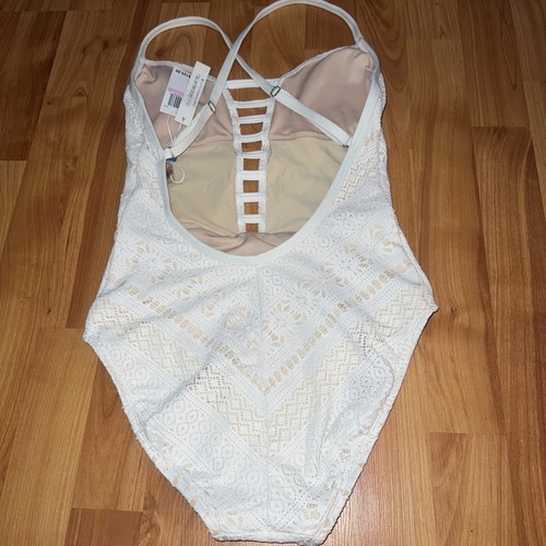 NUOVO costume da bagno blu Beattie sneak picco all'uncinetto bianco monopezzo taglia 6 $125 - Foto 5 di 9