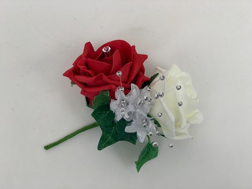 ramillete doble ojal boda flores ramos marfil rosa púrpura rosa novio - Imagen 4 de 39
