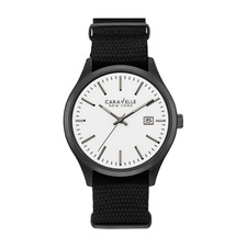 Caravelle New York Men's 45B142 Quartz White Analog Dial Black Nylon 41mm Watch
