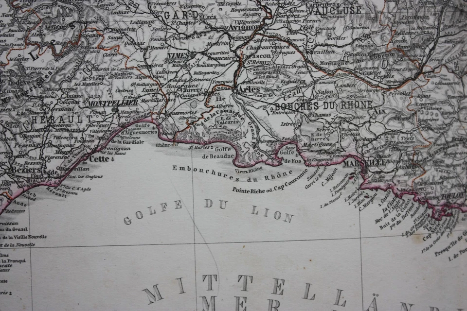 SOUTH EAST FRANCE, MARSEILLE, TOULON, CORSICA original antique map, Stieler 1880 - Image 4 of 4