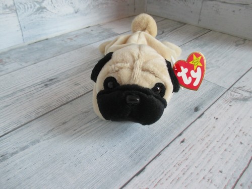 TY Beanie Baby 1996 "Pugsly" The Pug Dog- Retired 1999 - Pristine Mint Condition