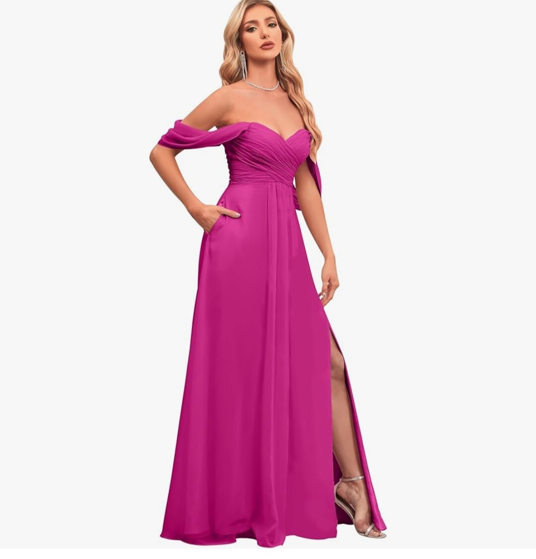 blue dress for baby girl Zapaka Women One Shoulder Bridesmaid Dress with Pockets Satin Green A Line Wedding Party Dress, Satin Color / US26W main image 0