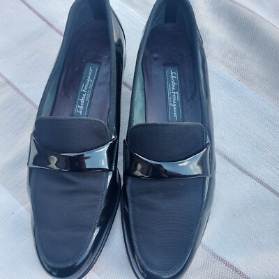 SALVATORE FERRAGAMO. ZAPATOS HOMBRE 9.1/2 . 42,5 ESPAÑOL  CHAROL/ TEXTIL. VESTIR
