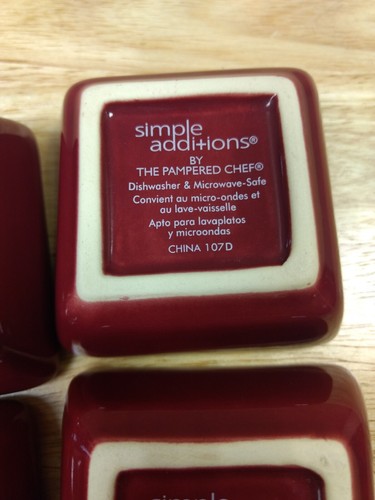 4 Piece Pampered Chef Petite Square Dishes Cranberry Colored - Picture 6 of 6