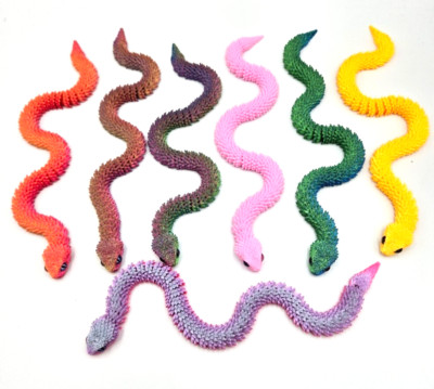 7 Pcs - 3D Printed Articulated Snake Fidget Toys, 12 Inches, 7 Different Colors