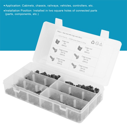 ✈200pcs Cage Nuts And Screw Kit M5 M6 Automobile Accessory Carbon Steel Black - Picture 10 of 12