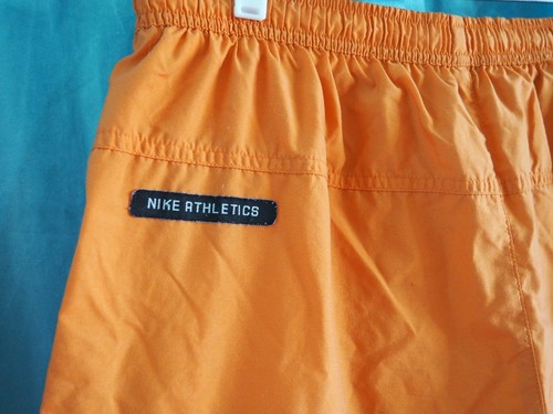 Y2K Nike Athletics Orange Pocket Drawstring Lightweight Logo Swim Beach Shorts L - Picture 4 of 8
