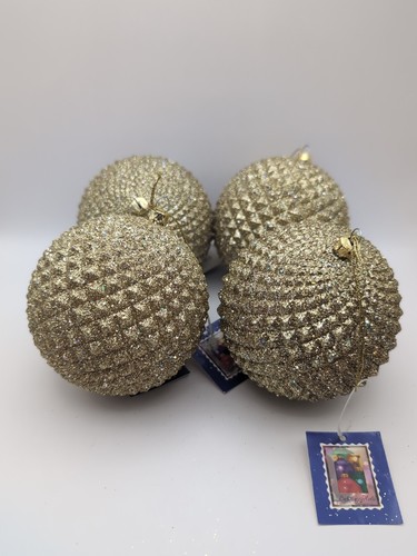 Christmas Ornament Glitter Gold Decoration Party New Year's Birthday 4pc 4" Inch