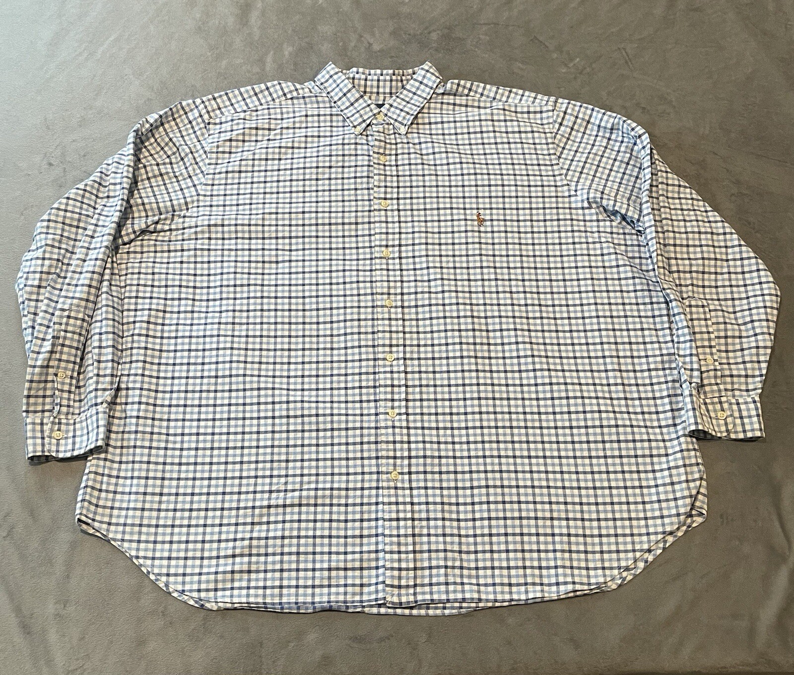 Ralph Lauren camicia abbottonata uomo 3XL grande bianco blu a quadri carne pony