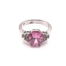 925 Sterling Silver Pink Clear CZ Cubic Zirconia Ring Size 8
