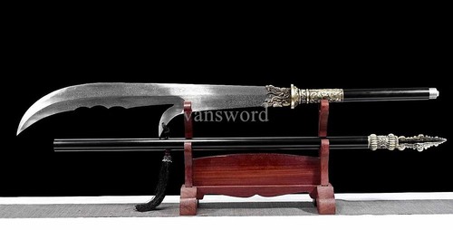 81.8''Hand Forged Chinese Dao 关公刀 Folded Steel Brass Tsuba Black Stainless Steel - Picture 10 of 10