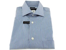 Pronto Uomo Blue Gray Stripes Regular Fit Non-Iron Dress Shirt 15 32/33
