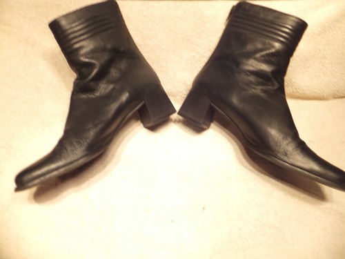Sesto Meucci schwarz Leder quadratische Zehenpartie 2 1/8" Absatz Reißverschluss hinten Stiefelette Gr.9,5M Italien - Bild 4 von 11