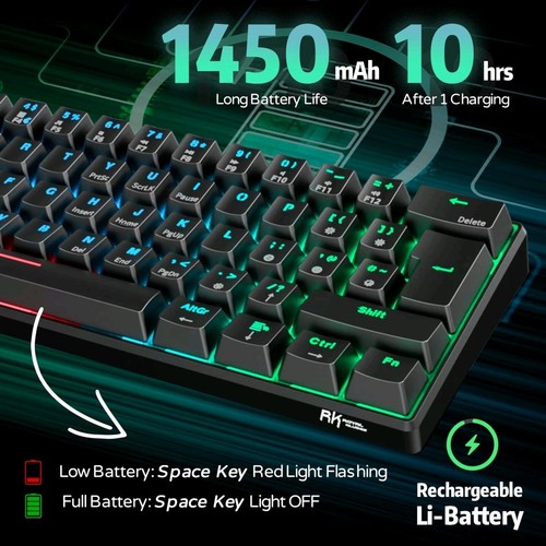 ROYAL KLUDGE RK61 Wireless Mechanical Keyboard 2.4Ghz/BT5.0/USB-C Black-Red RGB - Picture 7 of 9