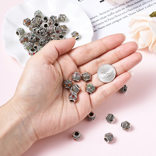 50 Stck. Tibetische Legierung Strass Europäische Perlen Großes Loch Fass Charms 10 ~ 11x9mm - Bild 8 von 10