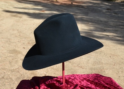 Renegade Felt Cowboy Hat, Pinched Crown, 3 1/2" Brim - Black - Size 6 3/4 #180 - Picture 2 of 5