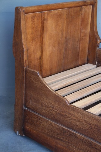 Antique French Empire sleigh bed daybed big drawer original 1820 solid oak - Picture 6 of 13