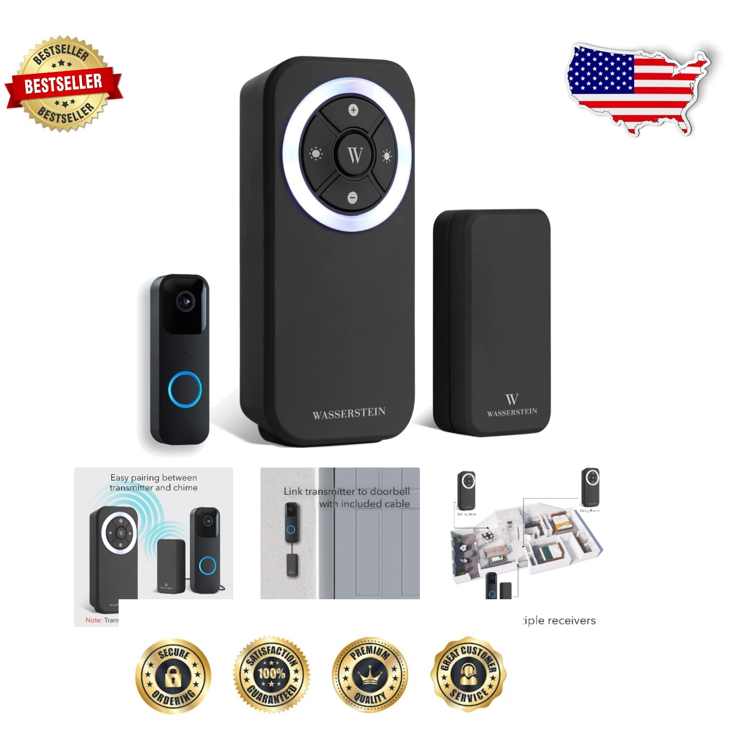 Wireless Doorbell Chime for Blink Video Doorbell - Customizable Alerts in Black-image