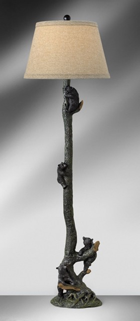 Natural Tree And Black Bears Resin Floor Lamp 1125bhwt