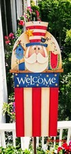 Hand Painted Uncle Sam Welcome Door Hanger, Stars and Stripes, Red, Blue