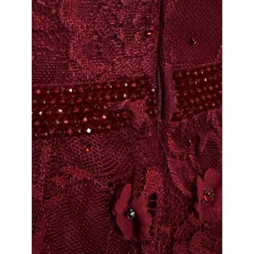 Mac Duggal Gown Dress Tiered Floral Embellished V Neck Deep Red Size 2 - 第 16/16 張圖片