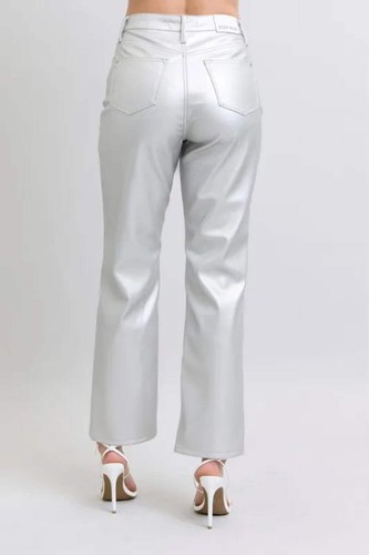 Judy Blue Full Size High Waist Silver Faux Leather Pants Plus Size - Picture 3 of 20