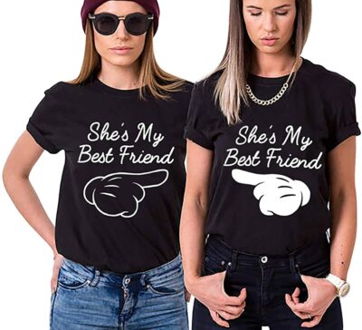 Couples Shop Damen Beste Freundin T-Shirt She's My Best Friend Finger BFF Fun