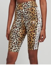Women's Adidas Leggings Shorts Leopard Print Biker Gym Tight RRP 45