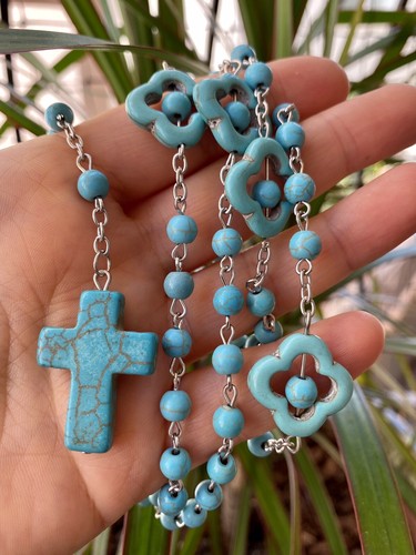 ZARD Rosario in Natural Turquoise Gemstone Beaded Rosary Religious Jewellery - Picture 8 of 9