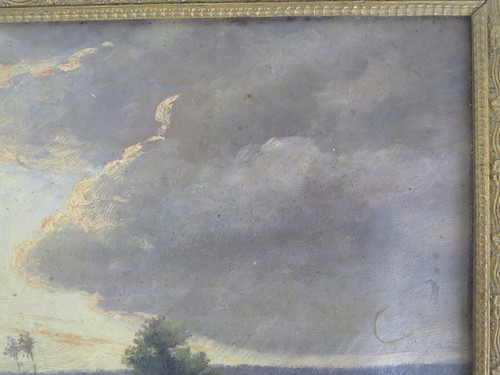 Antique French Landscape Painting Oil On Panel With Frame B5 - Picture 6 of 11