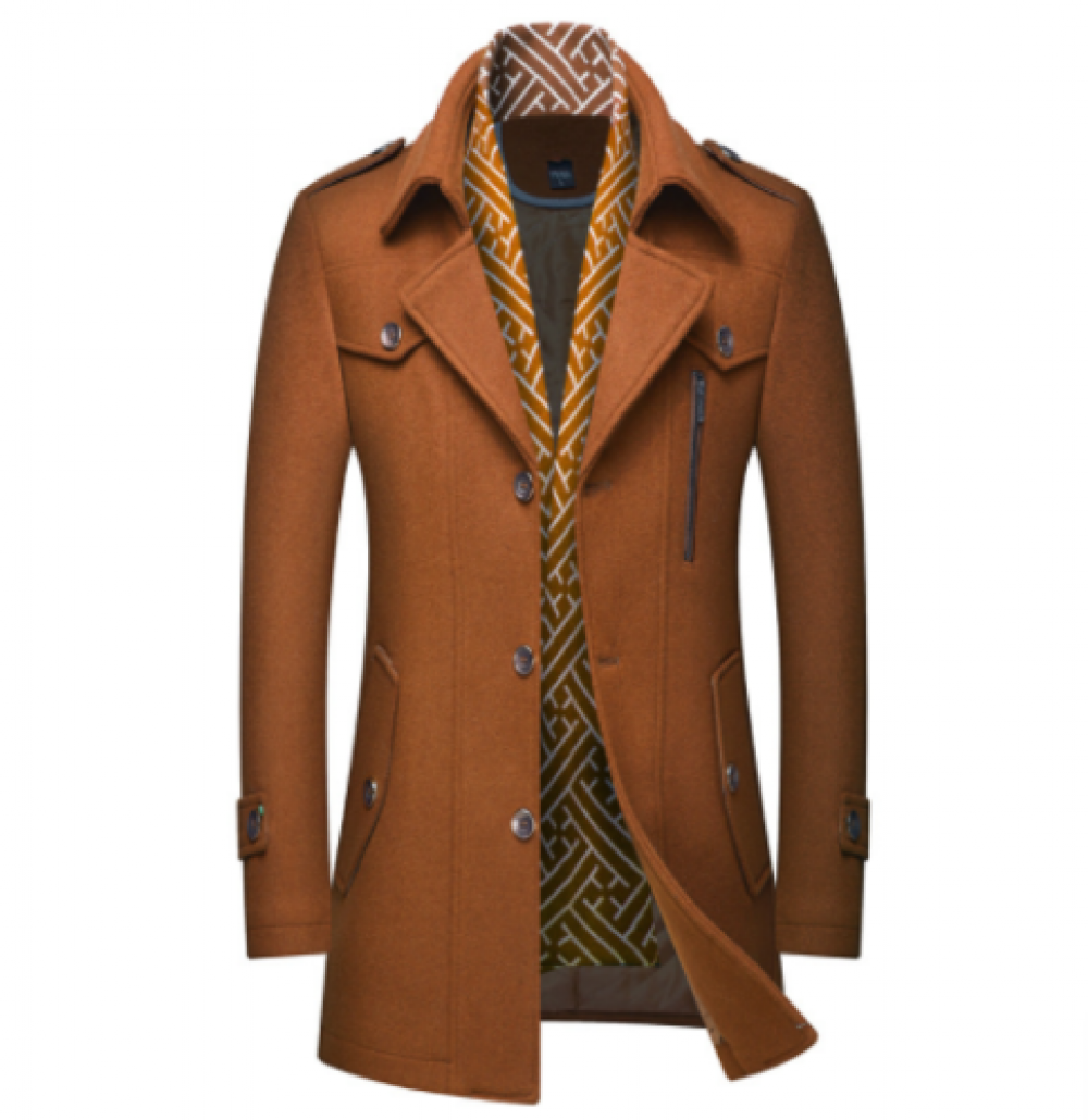 Men's Jacket Mid-Length Thicken Wool Windbreaker Scarf Men's Jacket Mid-Length Thicken Wool Windbreaker Scarf