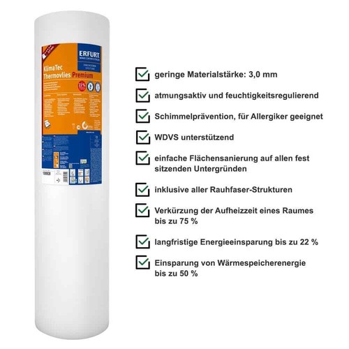 Erfurt KlimaTec Thermovlies Premium Innen-Dämmung Tapete 7,5m² (8,40€/1qm) - Bild 2 von 3