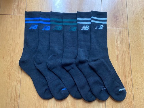 Mens New Balance Performance Training Crew Socks 3 Pair Black Stripe Size 8-12.5